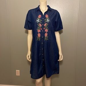 D’ Joanna Collection, embroidered Jean dress.